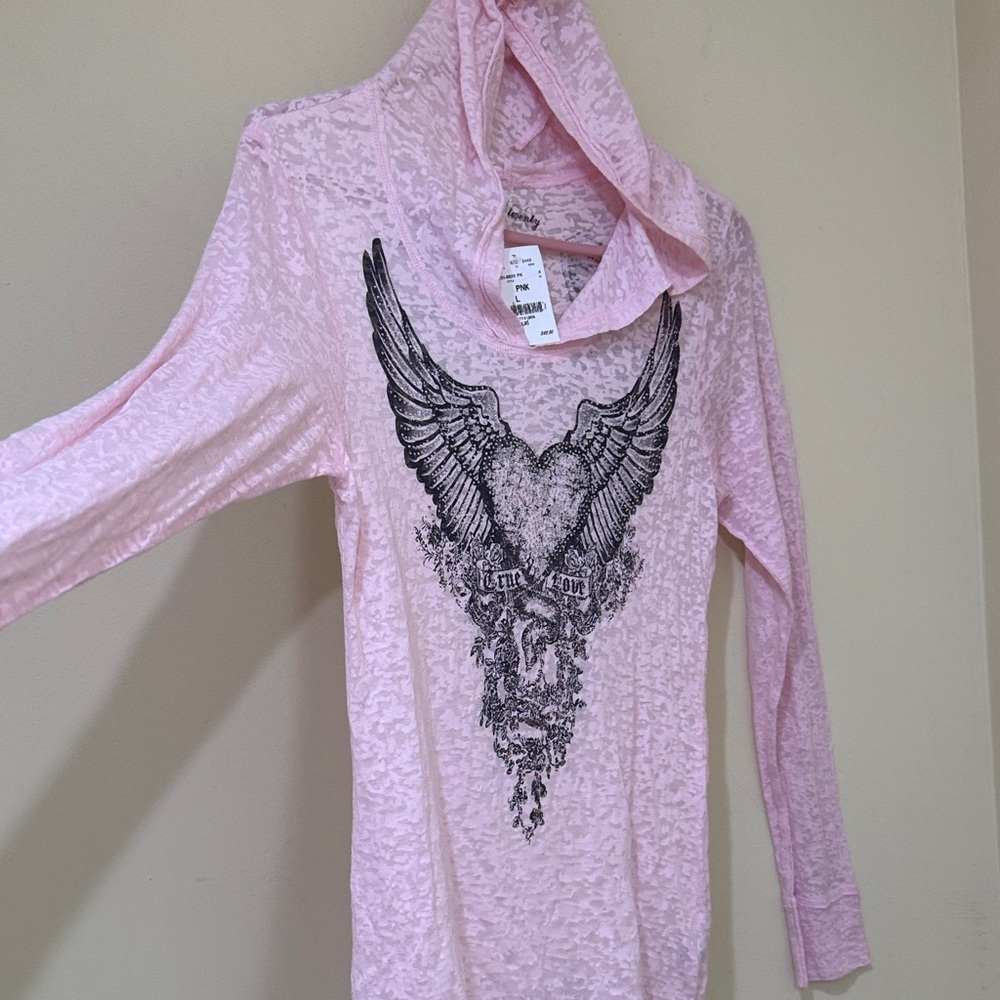 Pink Graphic Long Sleeve Top with Hood casual lightweight Hoodie Summer Hoodie - Picture 6 of 12